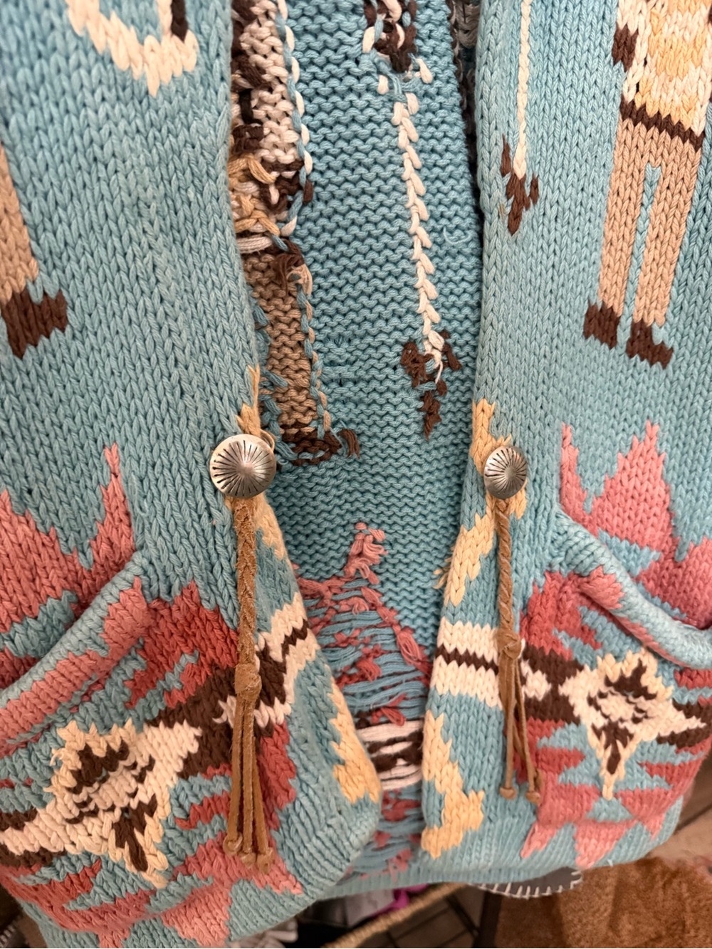 Ralph Lauren Light Blue Southwestern Motif Knit Cardigan - Picture 4 of 6